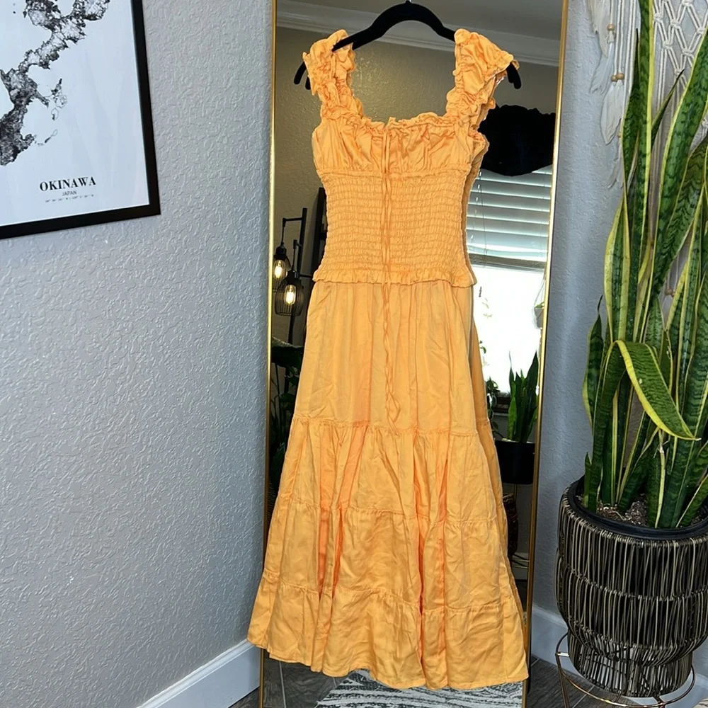 House of CB 'Phedra' Tangerine Shirred Maxi Sundress NWOT - Picture 7 of 10